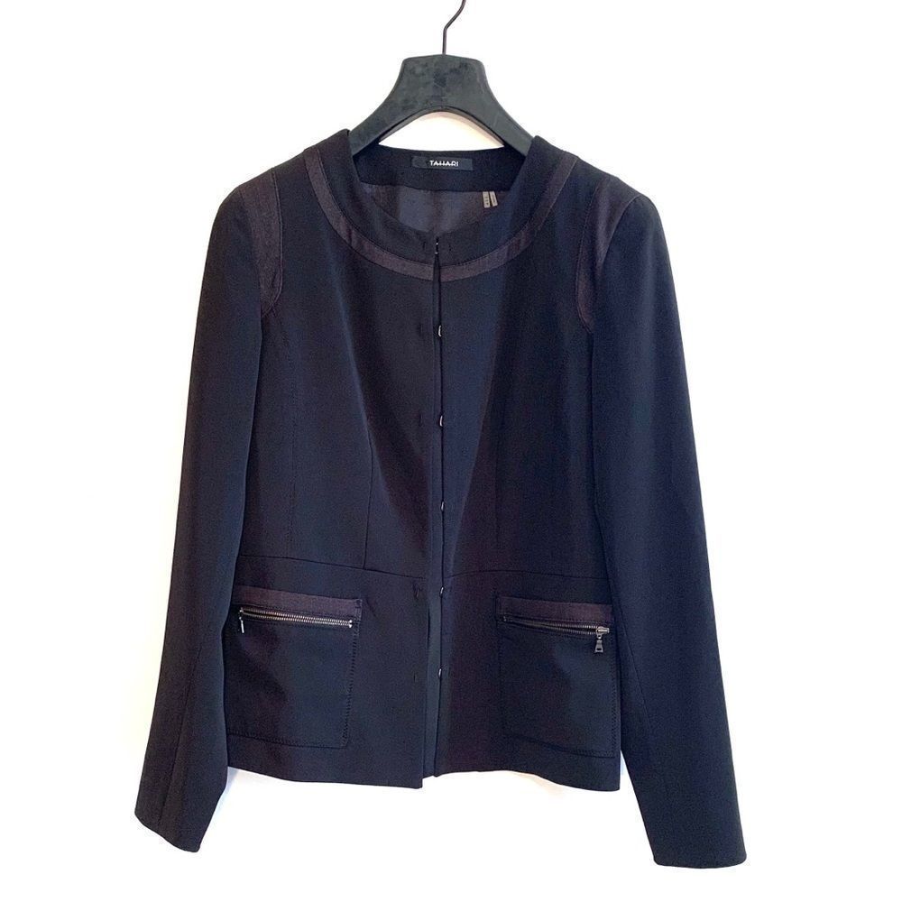 [Tahari] Black Double Zipper Pocket Blazer - 10 - Picture 2 of 8